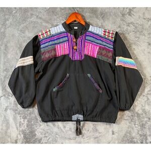 Vtg Patchwork Pullover Jacket Adult XL Handmade Ecuador Folk Multicolor